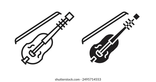 Violine mit Bogen Vektorgrafik Icon Set in Schwarz.