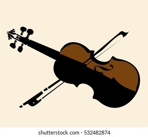 Violin and violin bow, vector illustration