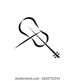 Violin and bow. Vector line drawing. Hand drawn style.