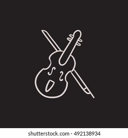Violin with bow vector sketch icon isolated on background. Hand drawn Violin with bow icon. Violin with bow sketch icon for infographic, website or app.