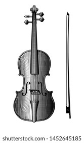 Violin and bow. Vintage engraving stylized drawing. Vector illustration