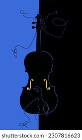 Un violín con cuerdas rotas es visto en una interesante ilustración. Una luz dorada brilla dentro del violín. Restringir el violín es el tema.