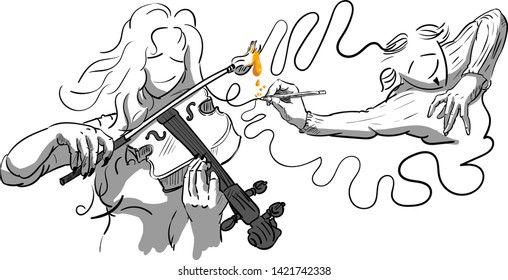 violin brush paint drawing smile lineart vector illustration
