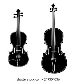 Violin and cello black silhouette illustration