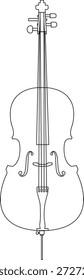 Ilustración de contorno de Vector de violín o violonchelo. Icono de instrumento de cuerda clásico minimalista aislado en blanco. Gráfico musical para orquesta, logotipos de escuelas de música y diseño de artes escénicas.