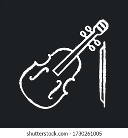 Violin chalk white icon on black background. Orchestral musical instrument. Classical music performance. Fiddle symphony concert. Compose folk tune. Isolated vector chalkboard illustration