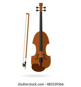 Violin, Classical violin, violin icon, bow, music. Flat design.