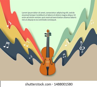 Violin classical music concert poster template, vector illustration in paper art modern craft style.