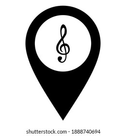 Violin clef and location pin on white