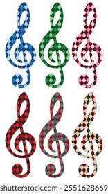 Violin Clef Vector Illustration. G-clef Musical Note. Violin Key With Argyle Pattern
