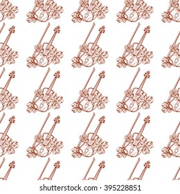 Violin and clover seamless pattern.