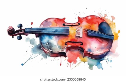 Colorido violín en pintura acuarela Resumen de fondo.ai ilustración