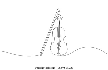 Violin Continuous Line Drawing. Classical Music Instrument Orchestra Line Art Concept. Vector Illustration Minimalist Design Hand Drawn Linear Art Style. Not AI