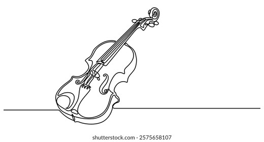 Violin Continuous Line Illustration, white background line art drawing, Hand-drawn violin one-line art drawing. Violin continuous outline vector, A simple line drawing of a violin. Abstract pro. 