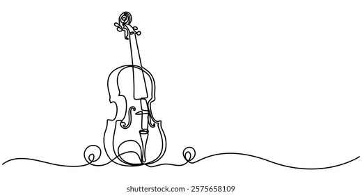 Violin Continuous Line Illustration, white background line art drawing, Hand-drawn violin one-line art drawing. Violin continuous outline vector, A simple line drawing of a violin. Abstract pro. 