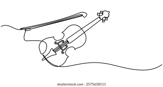 Violin Continuous Line Illustration, white background line art drawing, Hand-drawn violin one-line art drawing. Violin continuous outline vector, A simple line drawing of a violin. Abstract pro. 