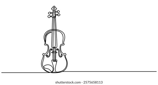 Violin Continuous Line Illustration, white background line art drawing, Hand-drawn violin one-line art drawing. Violin continuous outline vector, A simple line drawing of a violin. Abstract pro. 