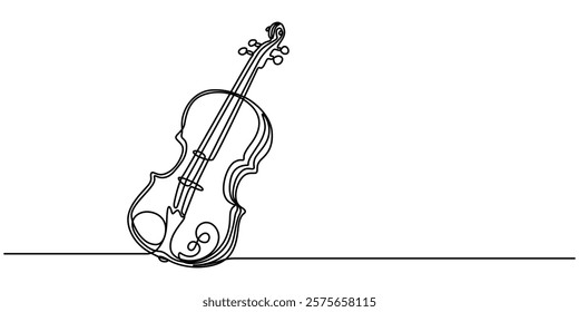 Violin Continuous Line Illustration, white background line art drawing, Hand-drawn violin one-line art drawing. Violin continuous outline vector, A simple line drawing of a violin. Abstract pro. 