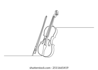 Violin continuous one line drawing. Classic violin music instrument single line art illustration. Editable vector.