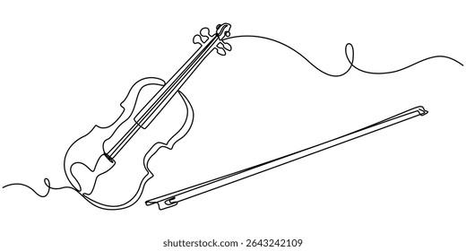 Violino contínuo um desenho de linha. Clássico instrumento de música de violino ilustração de arte de linha única. Vetor editável, Conjunto de silhueta de desenho de uma linha de violino | Instrumento Musical Arte mínima violino.