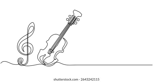 Violino contínuo um desenho de linha. Clássico instrumento de música de violino ilustração de arte de linha única. Vetor editável, Conjunto de silhueta de desenho de uma linha de violino | Instrumento Musical Arte mínima violino.