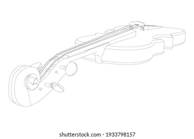 Violin contour from black lines on a white background. Perspective view. Vector illustration