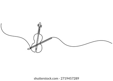 Violín con arco cruzado Vector musical minimalista de una línea de arte continuo