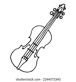 Violin in doodle style isolated on white background. Freehand drawing. Doodle. Hand Drawn. Outline.