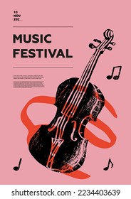 Violín, violín, alto, viola, folk. Afiche del festival de música. Instrumentos musicales de cuerda. Competencia.  Un conjunto de ilustraciones vectoriales. Diseño minimalista. Cartel, volante, portada, impresión.