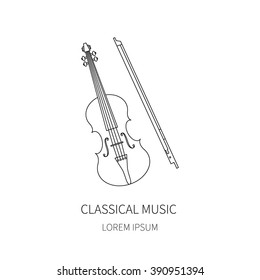 Violin fiddle bow on white background.Vector line icon.