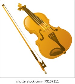 Violin with fiddle stick  brown wooden vector illustration i