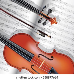 Violin with fiddle stick and musical notes. Vector illustration