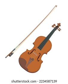 Violin or fiddle is a wooden chordophone, string instrument. Vector Illustration isolated on white background.