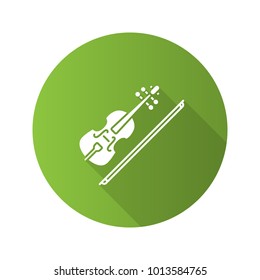 Violin flat design long shadow glyph icon. Fiddle. Vector silhouette illustration