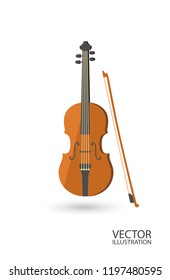 Violin flat style isolated on a white background vector illustration