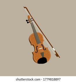 Violin flat vector illustration of a violin isolated background. Hand drawn style