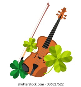 Violin with four-leaf clover.