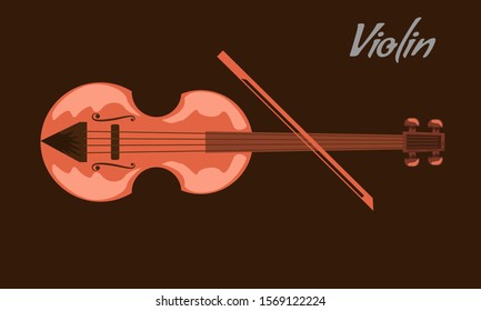 Violin with front view and hand drawn cartoon style for your design. Vector illustration.
