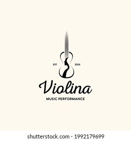 violin with girl silhouette logo icon vector template