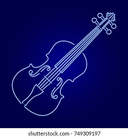 violin from glowing blue neon luminescence lines on dark background vector illustration