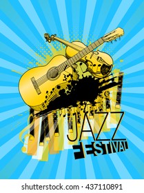 violin, guitar and piano jazz festival poster. vector illustration