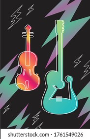 Violin and Guitar vector illustration. Classical and rock music event. Poster design
