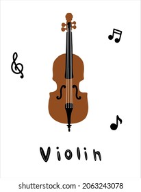 Violin Hand Drawn. Flat Style. Vector