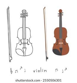 Conjunto de ilustración dibujado a mano de violín