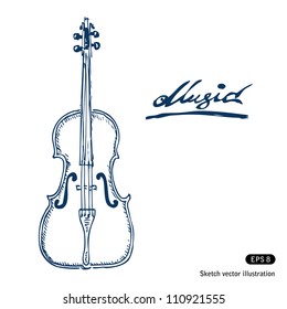 Violin. Hand drawn sketch illustration isolated on white background