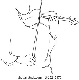 A violin in the hands of a musician is a continuous one line drawing of a vector musical instrument
