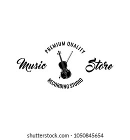 Violin icon. Classic String Instrument. Music store shop label emblem logo. Vector Illustration.