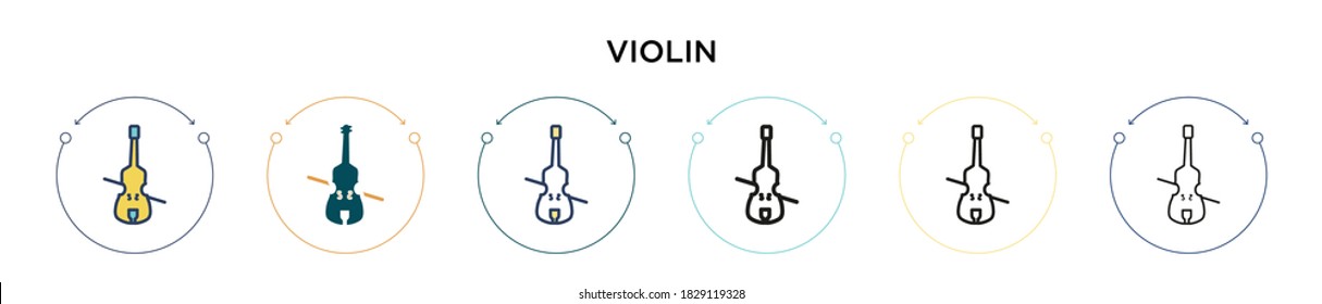 Violin icon in filled, thin line, outline and stroke style. Vector illustration of two colored and black violin vector icons designs can be used for mobile, ui, web