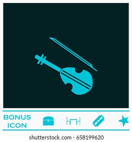 Violin icon flat. Blue pictogram on dark background. Vector illustration symbol and bonus icons