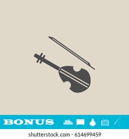 Violin icon flat. Grey pictogram on light background. Vector illustration symbol and bonus button real estate, ottoman, vase, tv, fishing rod